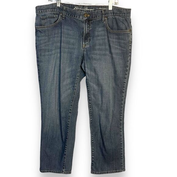 Eddie Bauer Boyfriend Cropped Leg Jeans Women's 16 Blue Pockets Stretch Casual - Picture 1 of 10